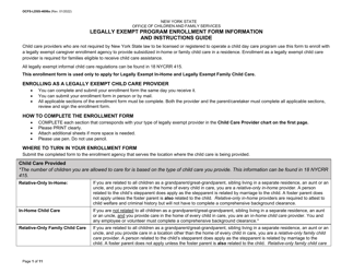 Instructions for Form OCFS-LDSS-4699 Enrollment Form for Provider of Legally Exempt in-Home Child Care and Legally Exempt Family Child Care - New York