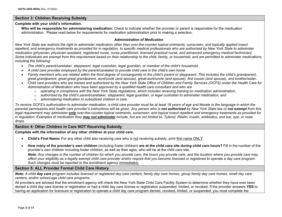 Instructions for Form OCFS-LDSS-4699 Enrollment Form for Provider of Legally Exempt in-Home Child Care and Legally Exempt Family Child Care - New York, Page 3