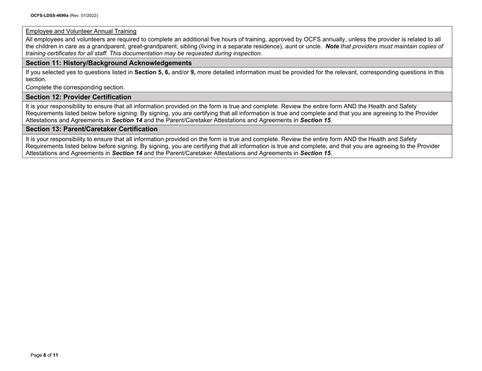 Instructions for Form OCFS-LDSS-4699 Enrollment Form for Provider of Legally Exempt in-Home Child Care and Legally Exempt Family Child Care - New York, Page 6