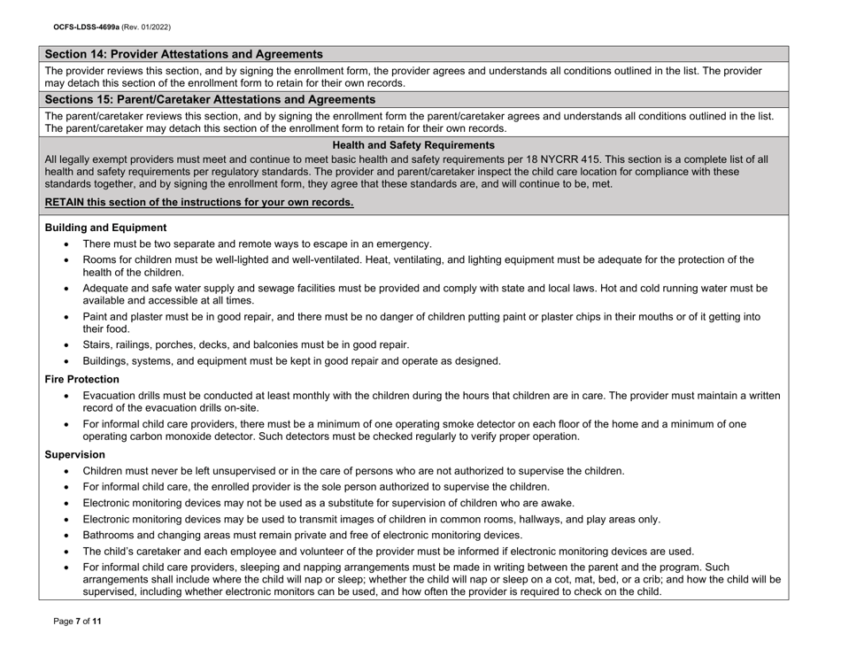 Instructions for Form OCFS-LDSS-4699 Enrollment Form for Provider of Legally Exempt in-Home Child Care and Legally Exempt Family Child Care - New York, Page 7