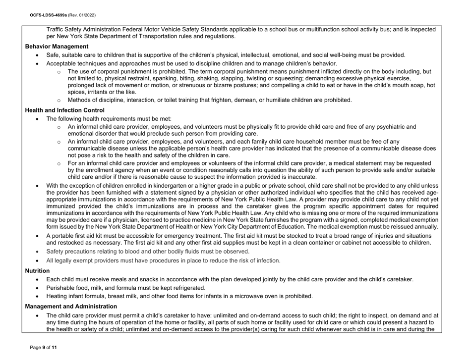 Instructions for Form OCFS-LDSS-4699 Enrollment Form for Provider of Legally Exempt in-Home Child Care and Legally Exempt Family Child Care - New York, Page 9