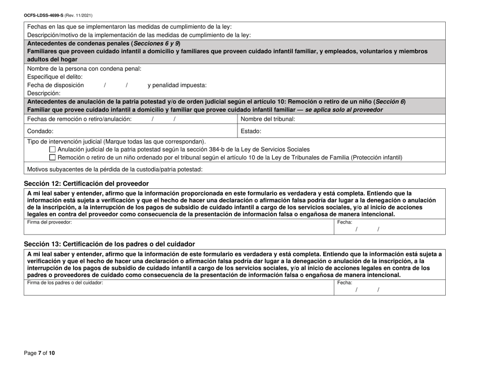 Formulario OCFS-LDSS-4699-S Formulario De Inscripcion Para El Proveedor De Cuidado Infantil a Domicilio Legalmente Exento Y De Cuidado Infantil Familiar Legalmente Exento - New York (Spanish), Page 7