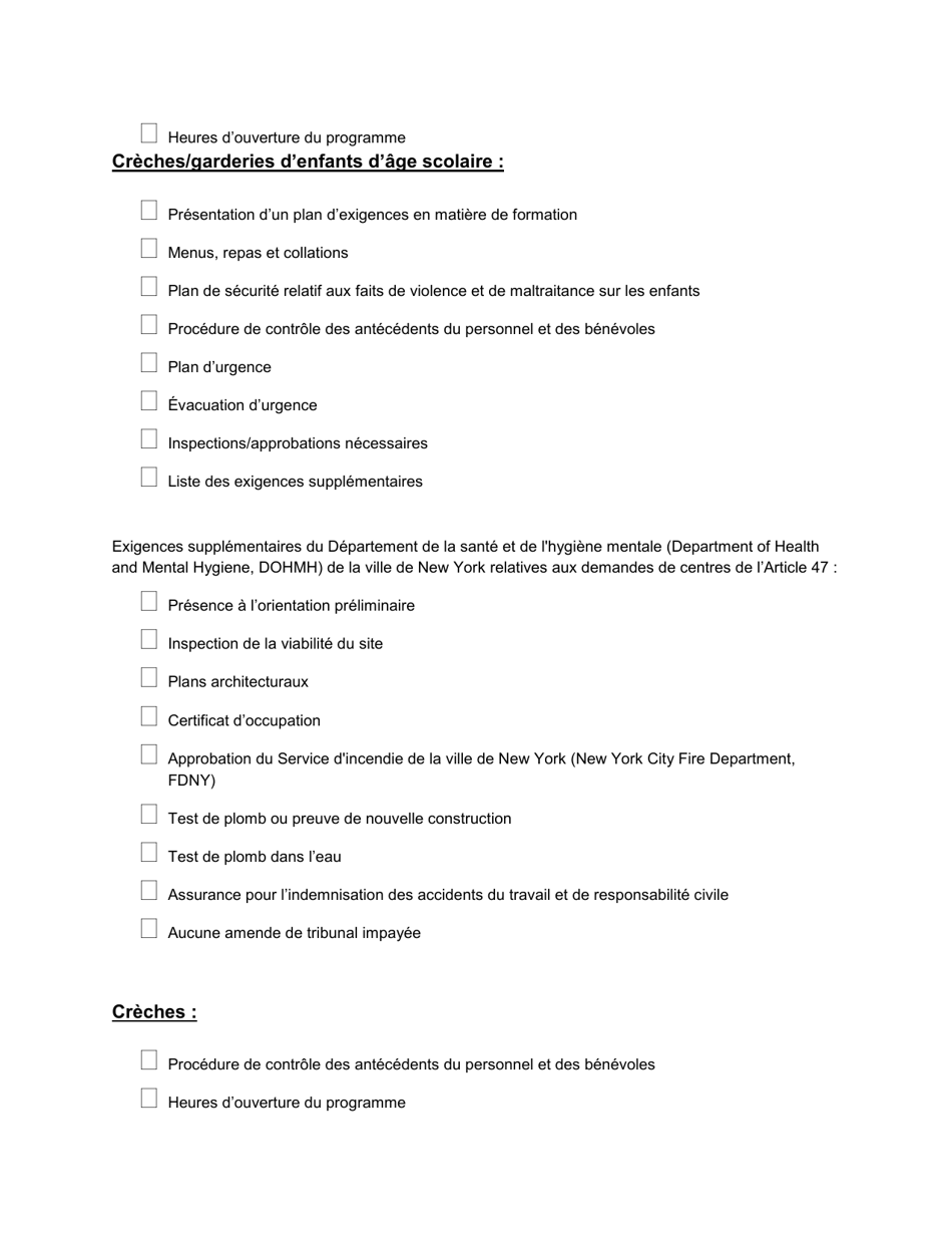 Form RFA-1 Attachment 2 Minimum Submission Requirements for Ocfs Child Care Licensing / Registration - New York (French), Page 2