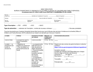 Document preview: Form RFA-1 Attachment 6 Invest in Ny Child Care Grant on-Going Eligibility Report - New York (French)