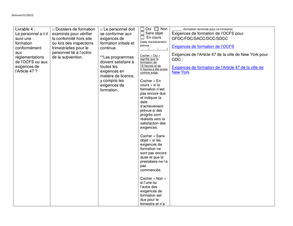 Form RFA-1 Attachment 6 Invest in Ny Child Care Grant on-Going Eligibility Report - New York (French), Page 5