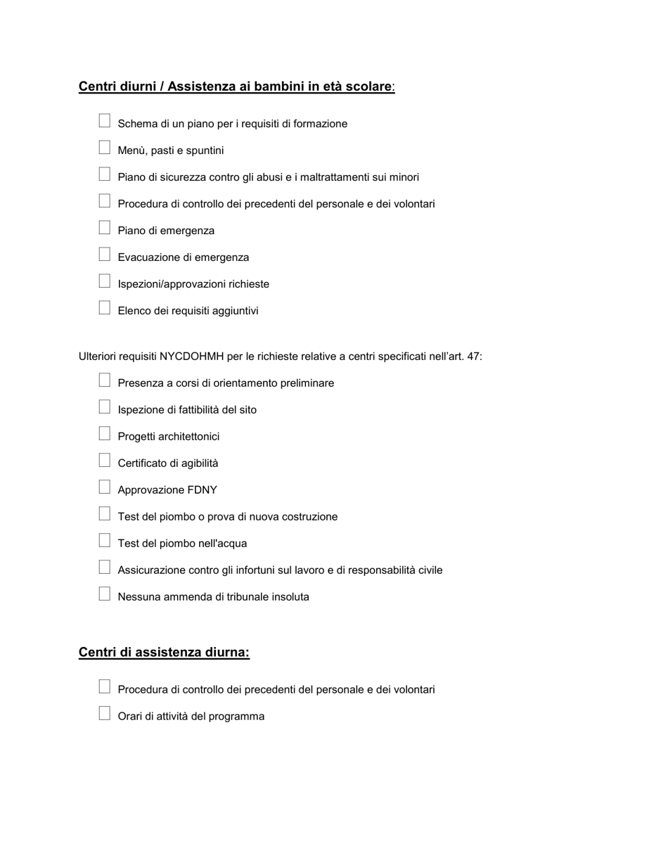 Form RFA-1 Attachment 2 Minimum Submission Requirements for Ocfs Child Care Licensing / Registration - New York (Italian), Page 2
