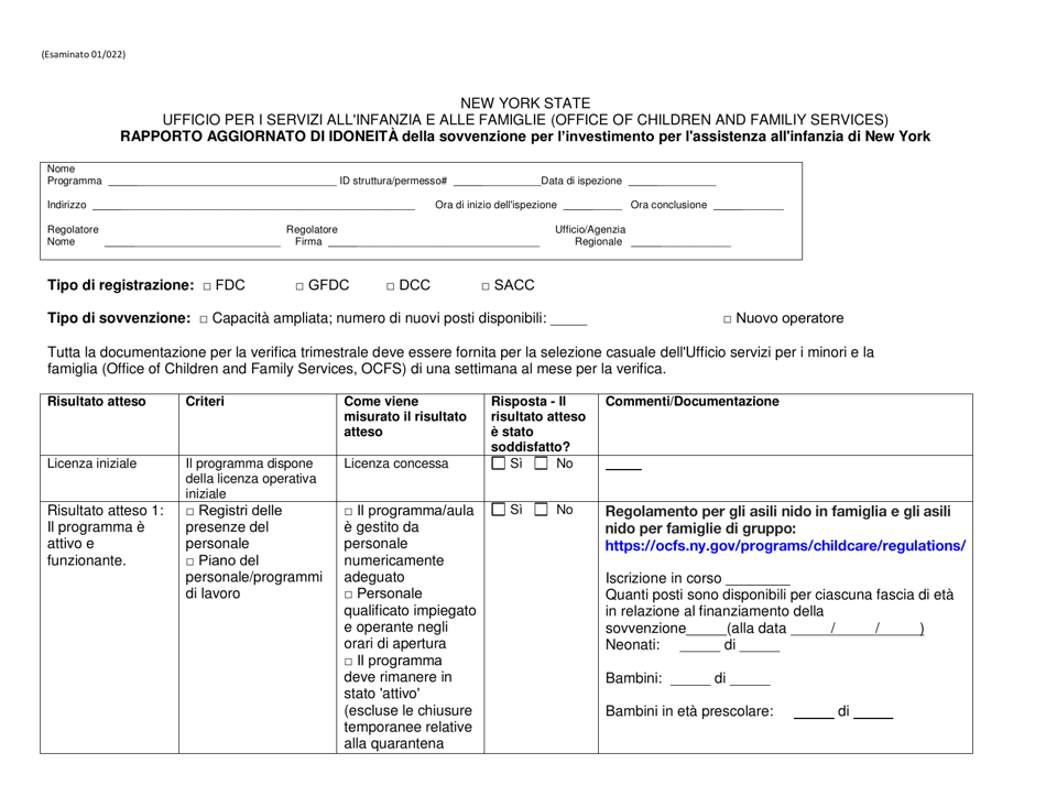 Form RFA-1 Attachment 6 Invest in Ny Child Care Grant on-Going Eligibility Report - New York (Italian), Page 1