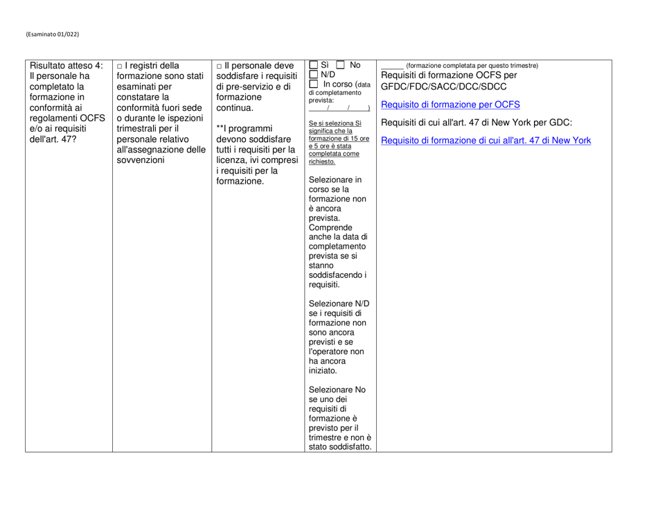 Form RFA-1 Attachment 6 Invest in Ny Child Care Grant on-Going Eligibility Report - New York (Italian), Page 5