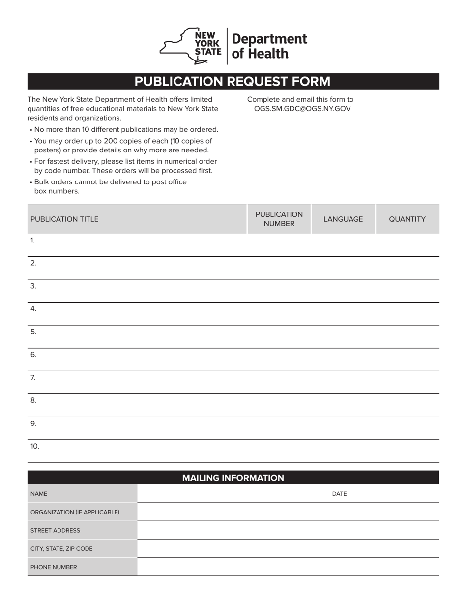 Publication Request Form - New York, Page 1