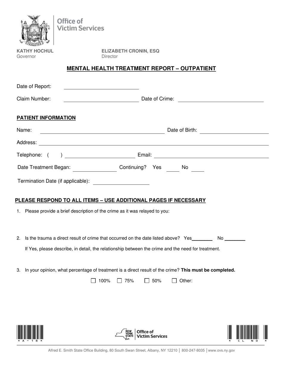 New York Mental Health Treatment Report Outpatient Fill Out Sign 