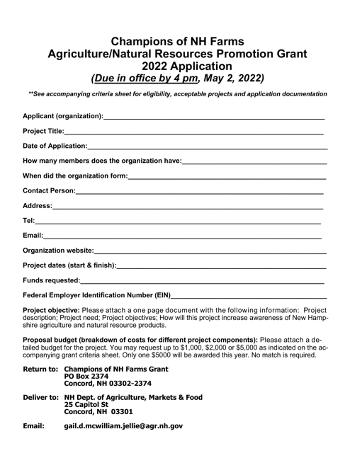 Champions of Nh Farms Grant Application - New Hampshire Download Pdf