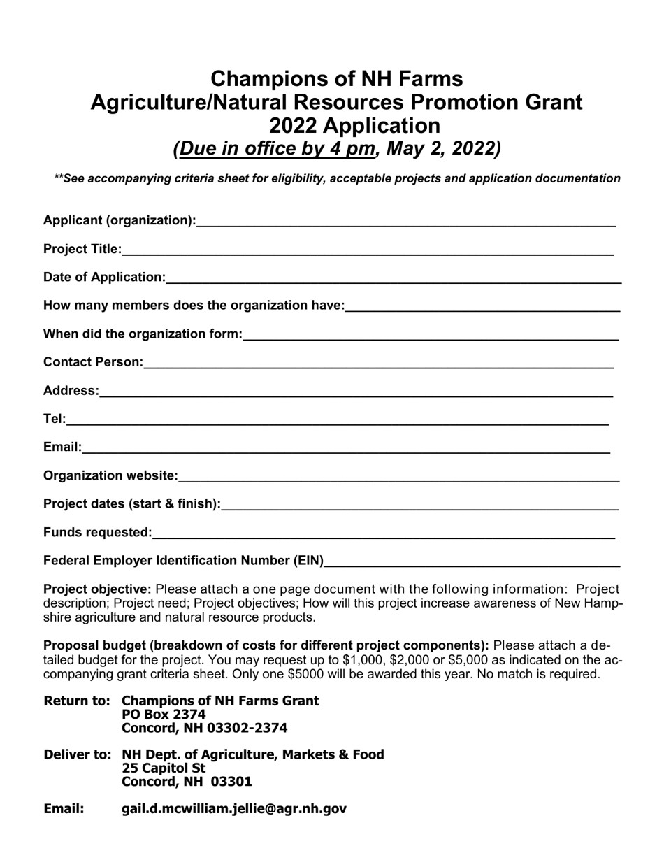 Champions of Nh Farms Grant Application - New Hampshire, Page 1