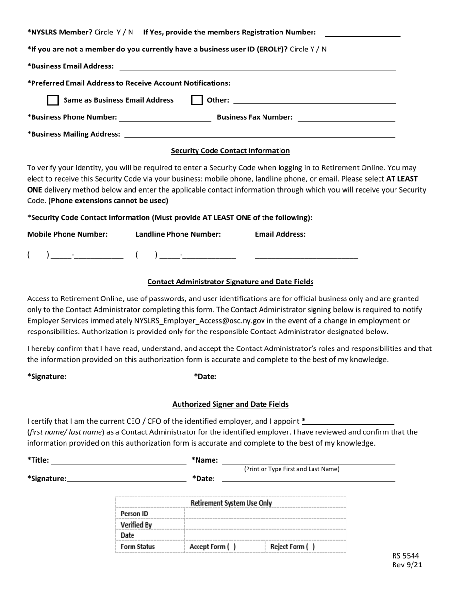 Form RS5544 Contact Administrator Responsibilities - New York, Page 2