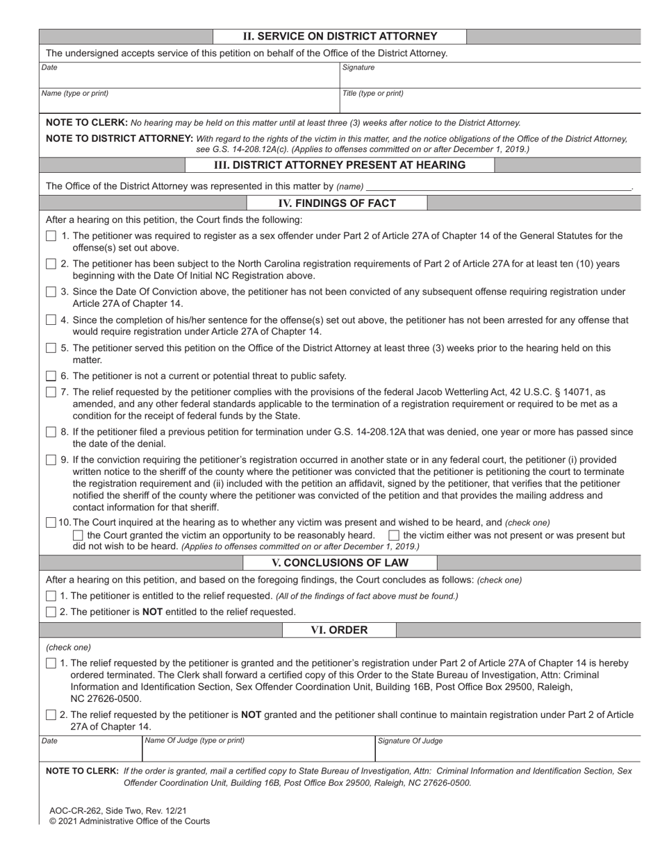 Form AOC-CR-262 Download Fillable PDF or Fill Online Petition and Order ...