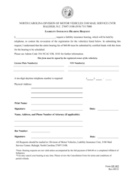 Document preview: Form HF-002 Liability Insurance Hearing Request - North Carolina