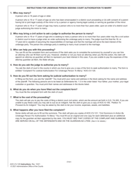 Document preview: Instructions for Form AOC-CV-120 Complaint for Judicial Authorization for Underage Person to Marry - North Carolina