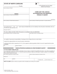 Document preview: Form AOC-CV-120 Complaint for Judicial Authorization for Underage Person to Marry - North Carolina