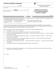 Document preview: Form AOC-CV-122 Order in Civil Action to Authorize Underage Person to Marry - North Carolina