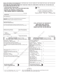 Document preview: Form AOC-CV-226 Civil Affidavit of Indigency - North Carolina (English/Vietnamese)