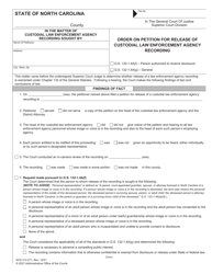 Form AOC-CV-271 &quot;Order on Petition for Release of Custodial Law Enforcement Agency Recording&quot; - North Carolina