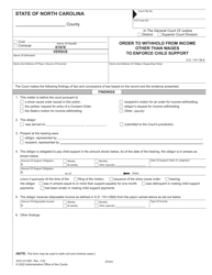 Document preview: Form AOC-CV-907 Order to Withhold From Income Other Than Wages to Enforce Child Support - North Carolina
