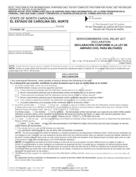 Form AOC-G-250 Servicemembers Civil Relief Act Declaration - North Carolina (English/Spanish)