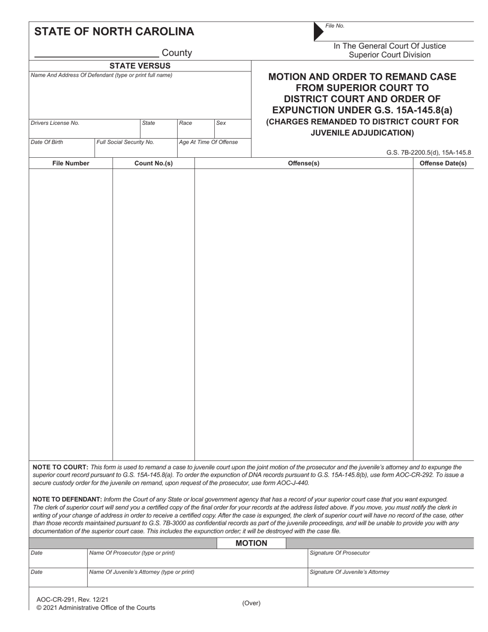 Form AOC CR 291 Download Fillable PDF or Fill Online Motion and Order