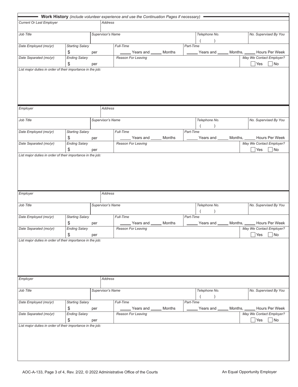 Form AOC-A-133 Application for Employment - North Carolina, Page 3