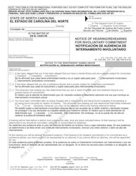 Document preview: Form AOC-SP-301 Notice of Hearing/Rehearing for Involuntary Commitment - North Carolina (English/Spanish)