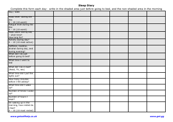 &quot;Sleep Diary Template&quot; - United Kingdom