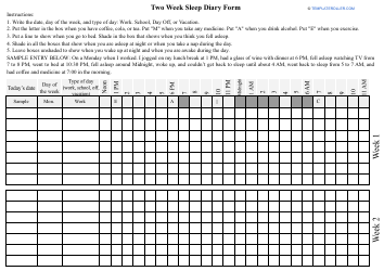 &quot;Two Week Sleep Diary Form&quot;