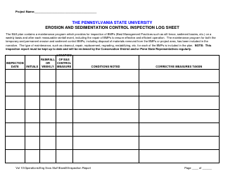 Document preview: Erosion and Sedimentation Control Inspection Log Sheet Template - the Pennsylvania State University