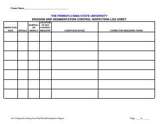 &quot;Erosion and Sedimentation Control Inspection Log Sheet Template - the Pennsylvania State University&quot;, Page 2