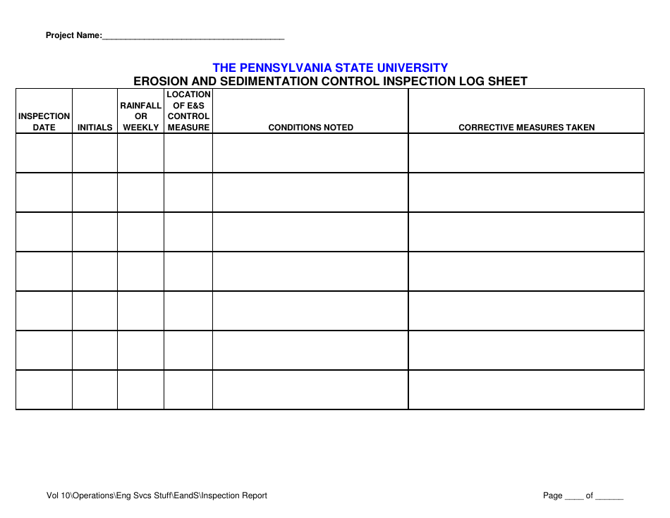 Erosion and Sedimentation Control Inspection Log Sheet Template - the ...