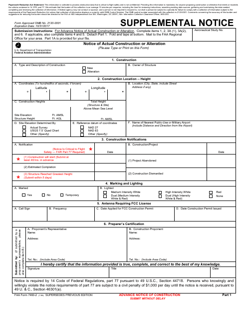 FAA Form 7460 2 Download Fillable PDF Supplemental Notice Templateroller