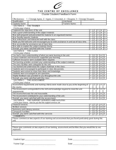 Cluster Student Feedback Form - the Centre of Excellence