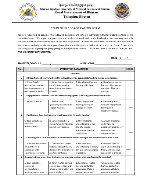 Student Feedback Rating Form - Khesar Gyalpo University of Medical Sciences of Bhutan Download Pdf