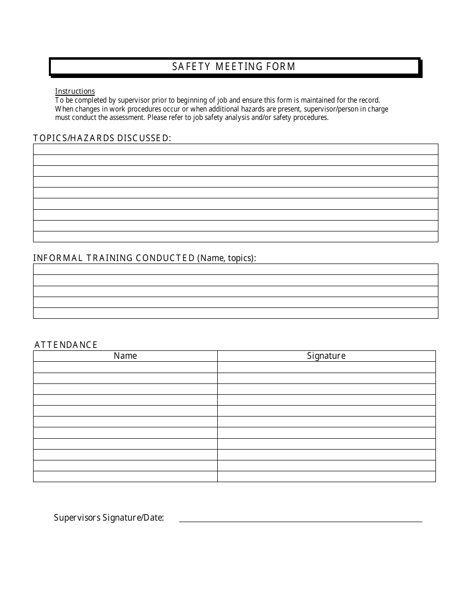 Safety Meeting Form Download Printable PDF  Templateroller For Monthly Safety Meeting Template
