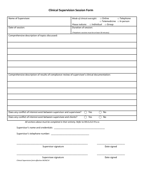 Clinical Supervision Session Form Download Pdf