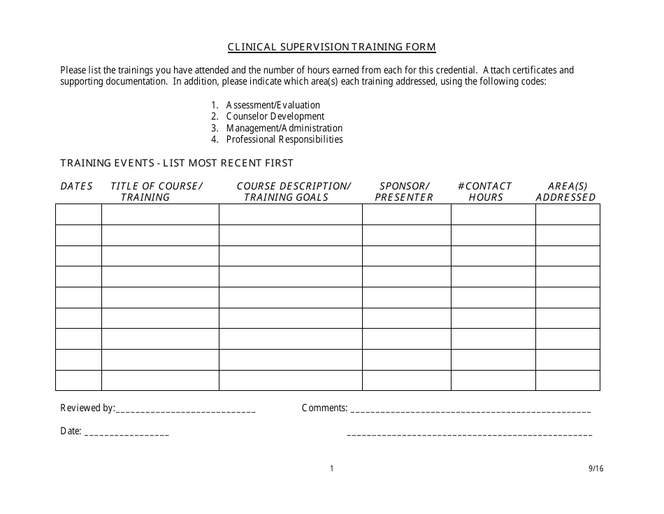 Clinical Supervision Training Form, Page 1