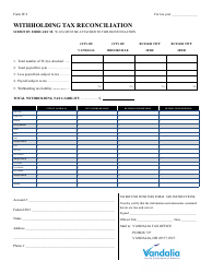 Form W-3 Withholding Tax Reconciliation - City of Vandalia, Ohio, Page 2