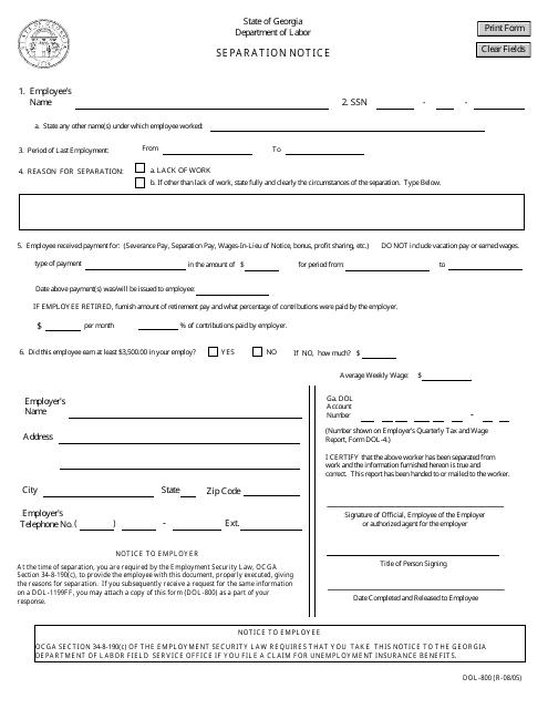 Department Of Labor Separation Notice Fillable Form Printable Forms