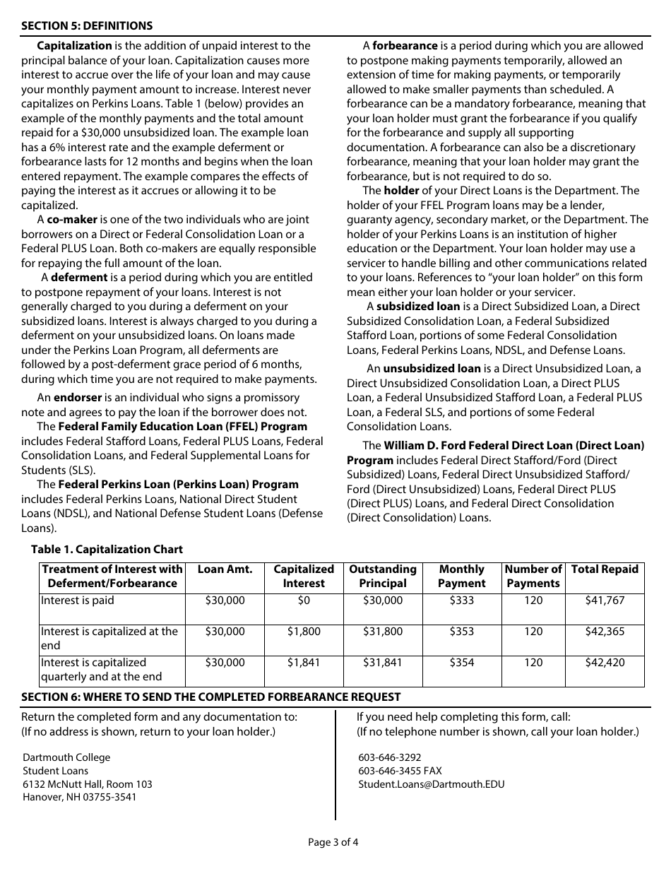 Form 1845-0031 General Forbearance Request, Page 3