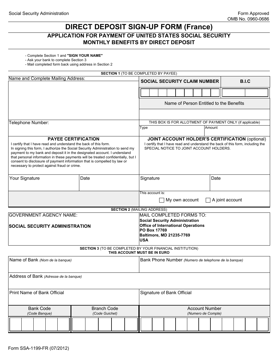 Form 1199-FR Direct Deposit Sign-Up Form (France), Page 1
