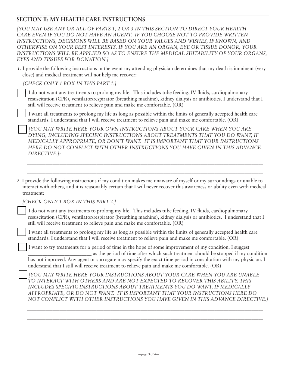 Virginia Advance Directive Form for Health Care With Special Provisions ...