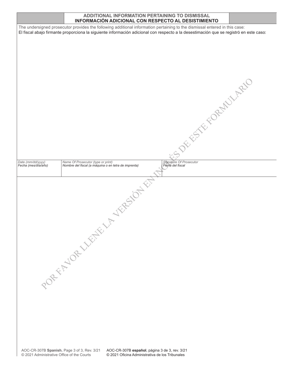 Form AOC-CR-307B Dismissal Notice of Reinstatement (For Offenses Committed on or After Dec. 1, 2013) - North Carolina (English / Spanish), Page 3