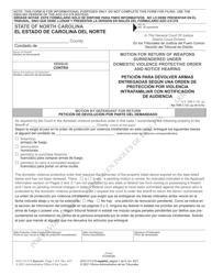 Document preview: Form AOC-CV-319 Motion for Return of Weapons Surrendered Under Domestic Violence Protective Order and Notice Hearing - North Carolina (English/Spanish)