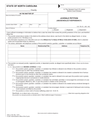 Document preview: Form AOC-J-130 Juvenile Petition (Abuse/Neglect/Dependency) - North Carolina
