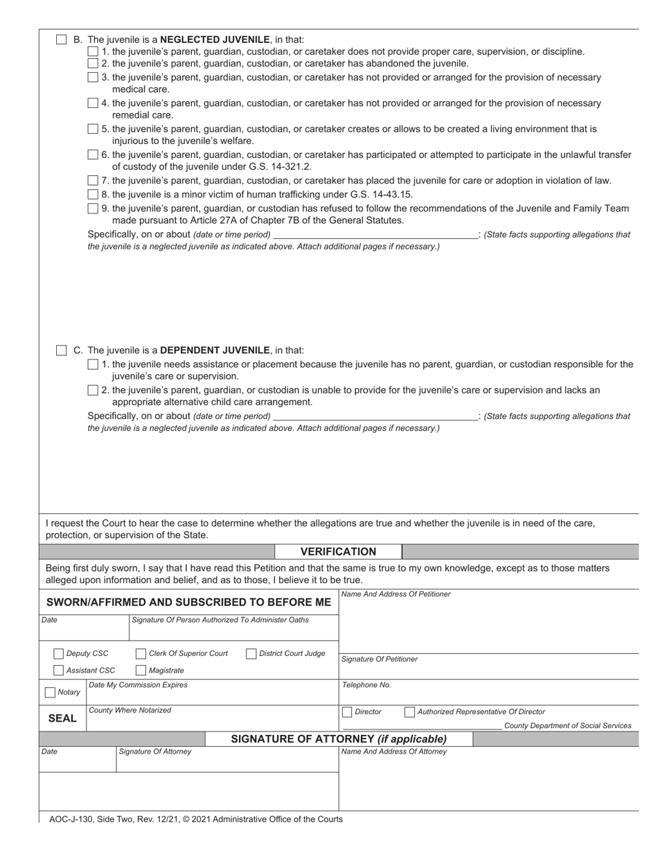 Form AOC-J-130 Download Fillable PDF or Fill Online Juvenile Petition ...