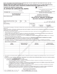 Form AOC-J-130 Juvenile Petition (Abuse/Neglect/Dependency) - North Carolina (English/Spanish)